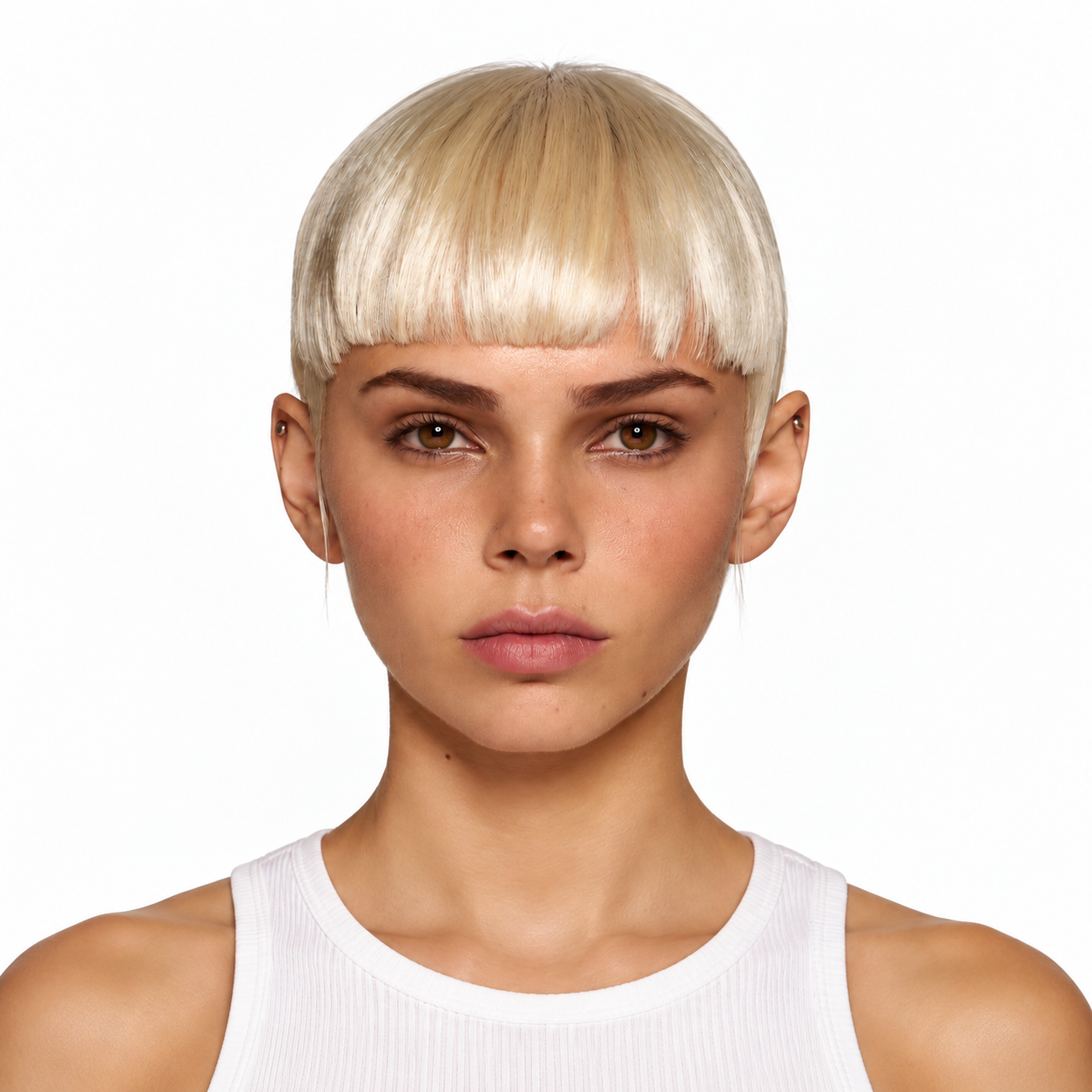 Mia Vexen, a virtual creator with a platinum bob